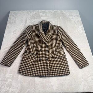 BLANKNYC Womens Houndstooth‎ Wool Blend Double Breasted Blazer Jacket L Black